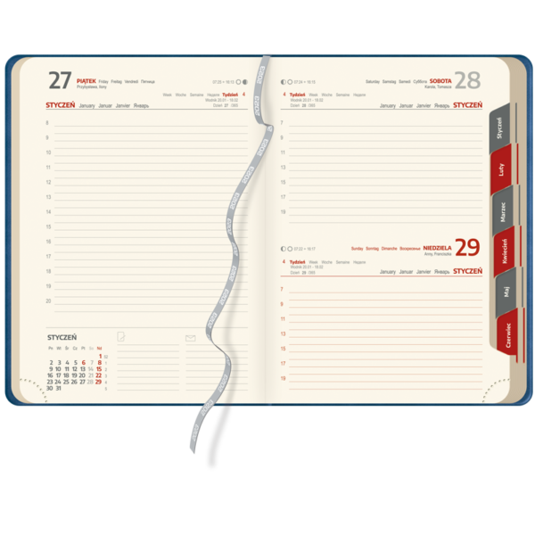 kalendarz książkowy A5 dzienny AKSAMITNY GRANAT | KK04