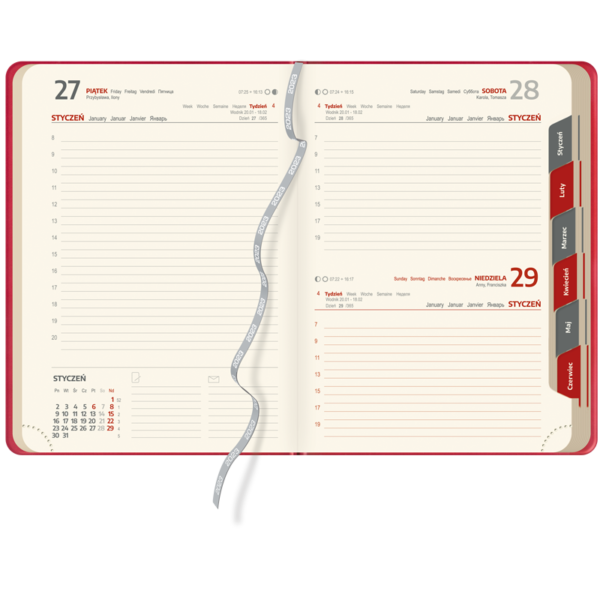 kalendarz książkowy A5 dzienny CZERWIEŃ | KK11