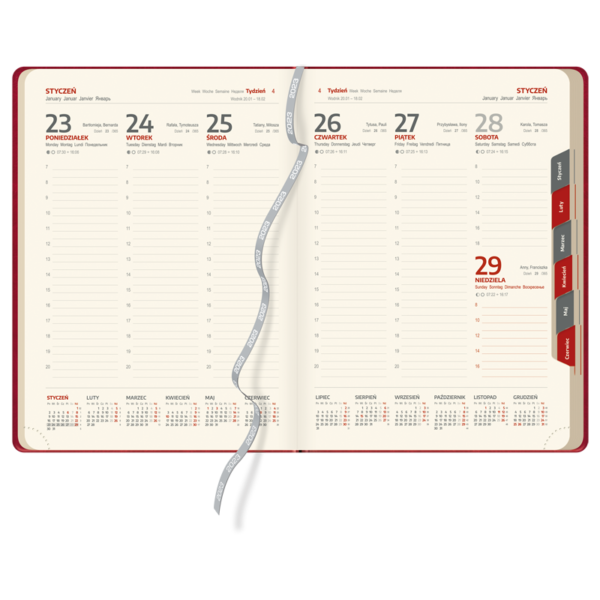 kalendarz książkowy A4 tygodniowy BURGUND | KK50