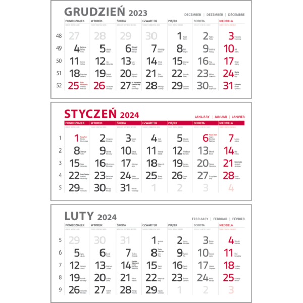 kalendarium TRÓJDZIELNE CZERWONE | KTC129